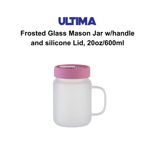 ULTIMA FROSTED GLASS MASON JAR W/ HANDLE AND SILICONE LID 20 OZ