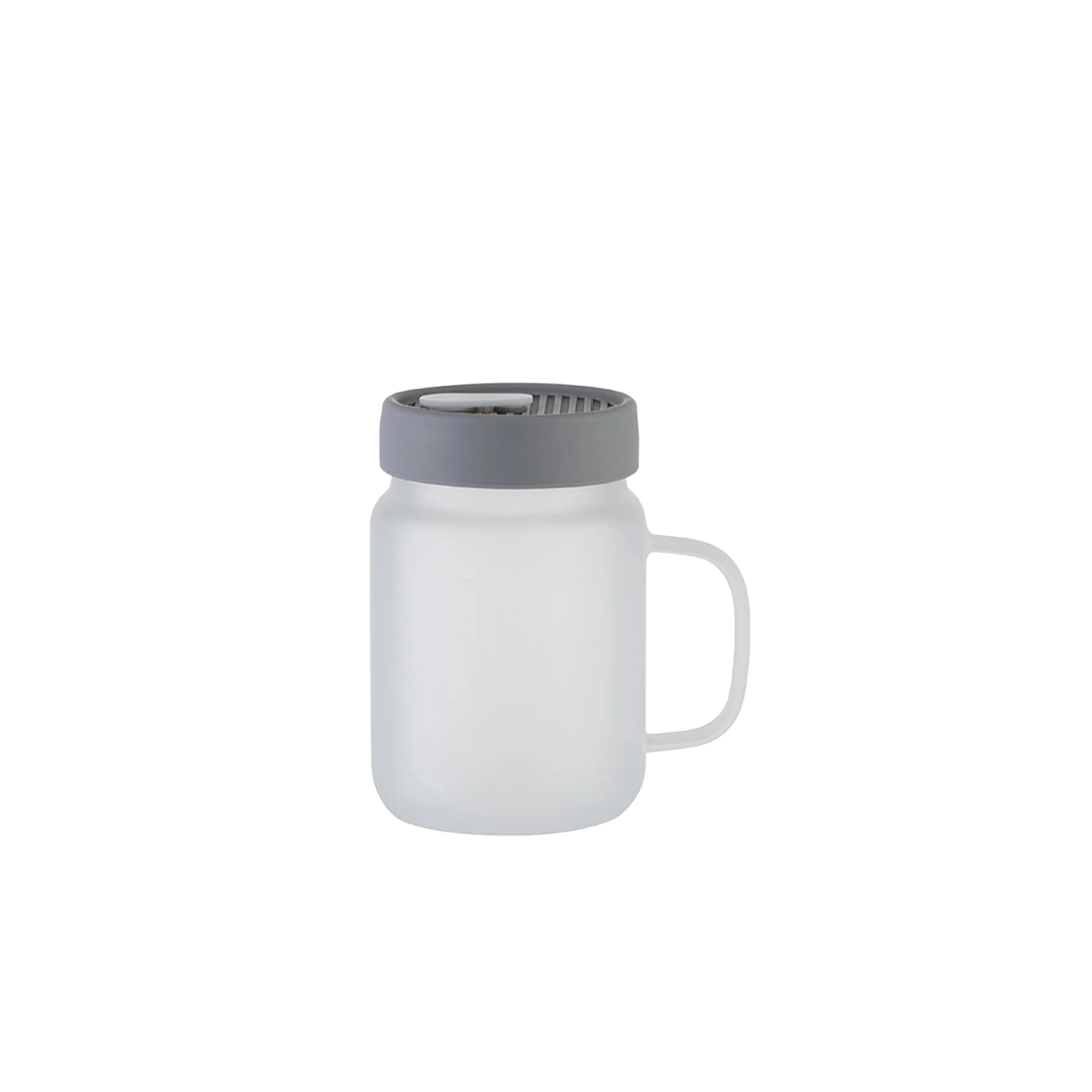 ULTIMA FROSTED GLASS MASON JAR W/ HANDLE AND SILICONE LID 20 OZ