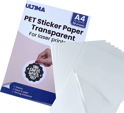 ULTIMA - PET STICKER PAPER A4 ( TRANSPARENT  & WHITE )