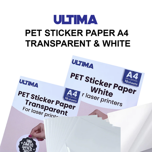 ULTIMA - PET STICKER PAPER A4 ( TRANSPARENT  & WHITE )