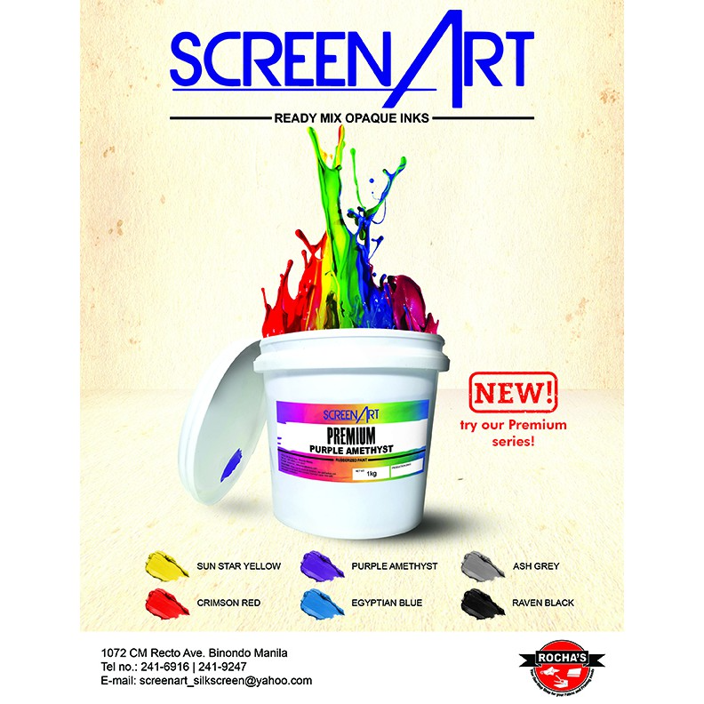 SCREENART PREMIUM COLORS WATER-BASED INKS - 1000GRAMS (SCREEN PRINTING)
